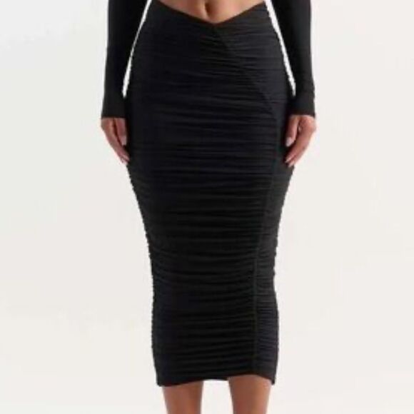 Naked Wardrobe Black Jersey Pull on Ruched Pleated Midi Skirt | XS - Picture 1 of 8